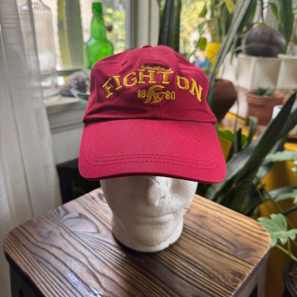 Fight On Wear USC Trojans Dad Hat Cardinal Red Yellow Embroidered Baseball Cap